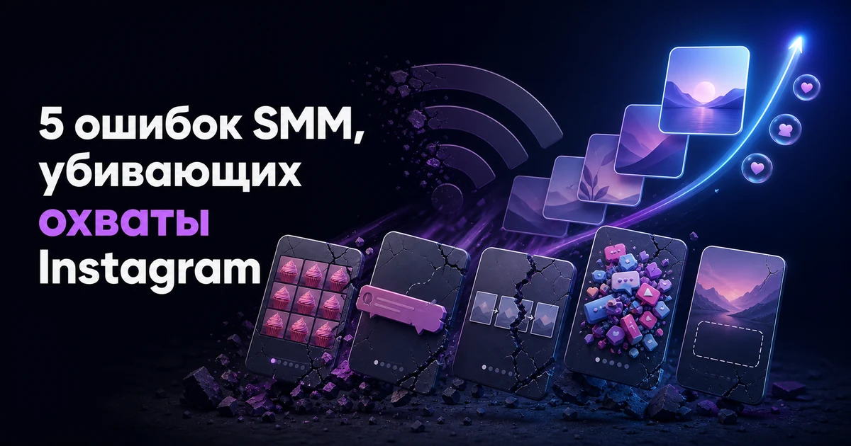 Обложка статьи «5 ошибок SMM, убивающих охваты Instagram»