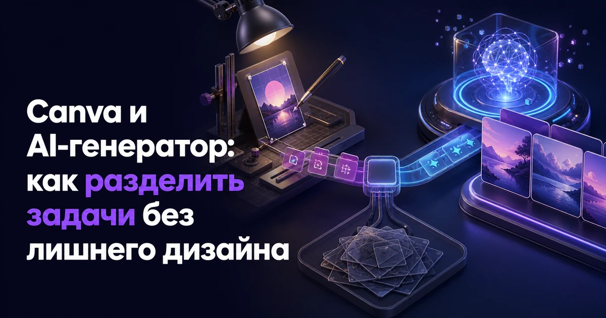 Обложка статьи «Canva и AI-генератор: как разделить задачи без лишнего дизайна»