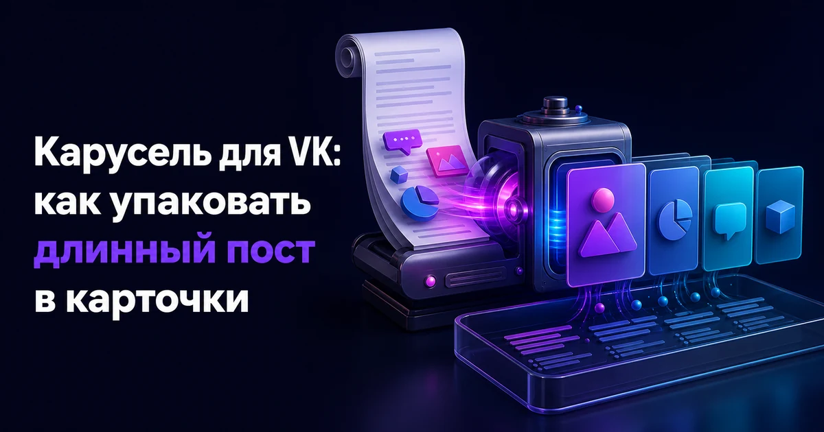 Обложка статьи «Карусель для VK: как упаковать длинный пост в карточки»