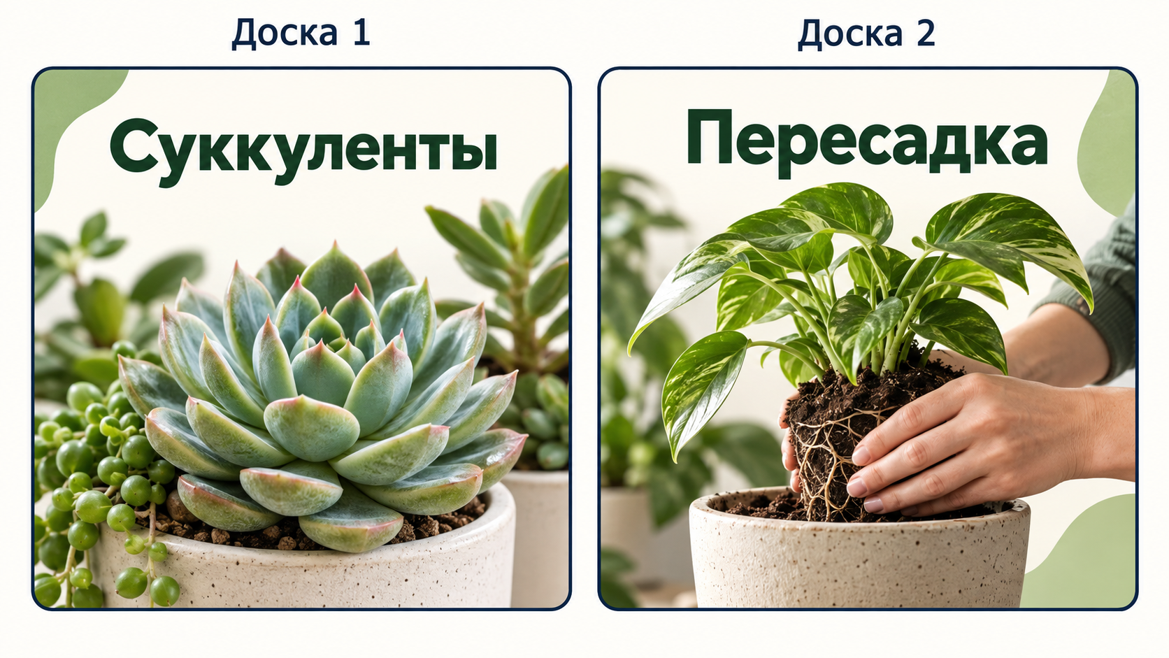 Две доски Pinterest о растениях с различимыми обложками