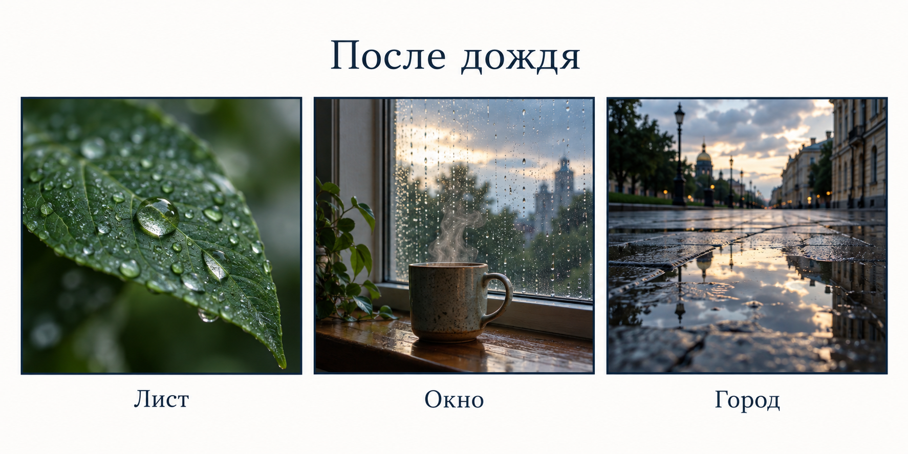 Три сюжета для спокойного трека после дождя: лист, окно и городской пейзаж