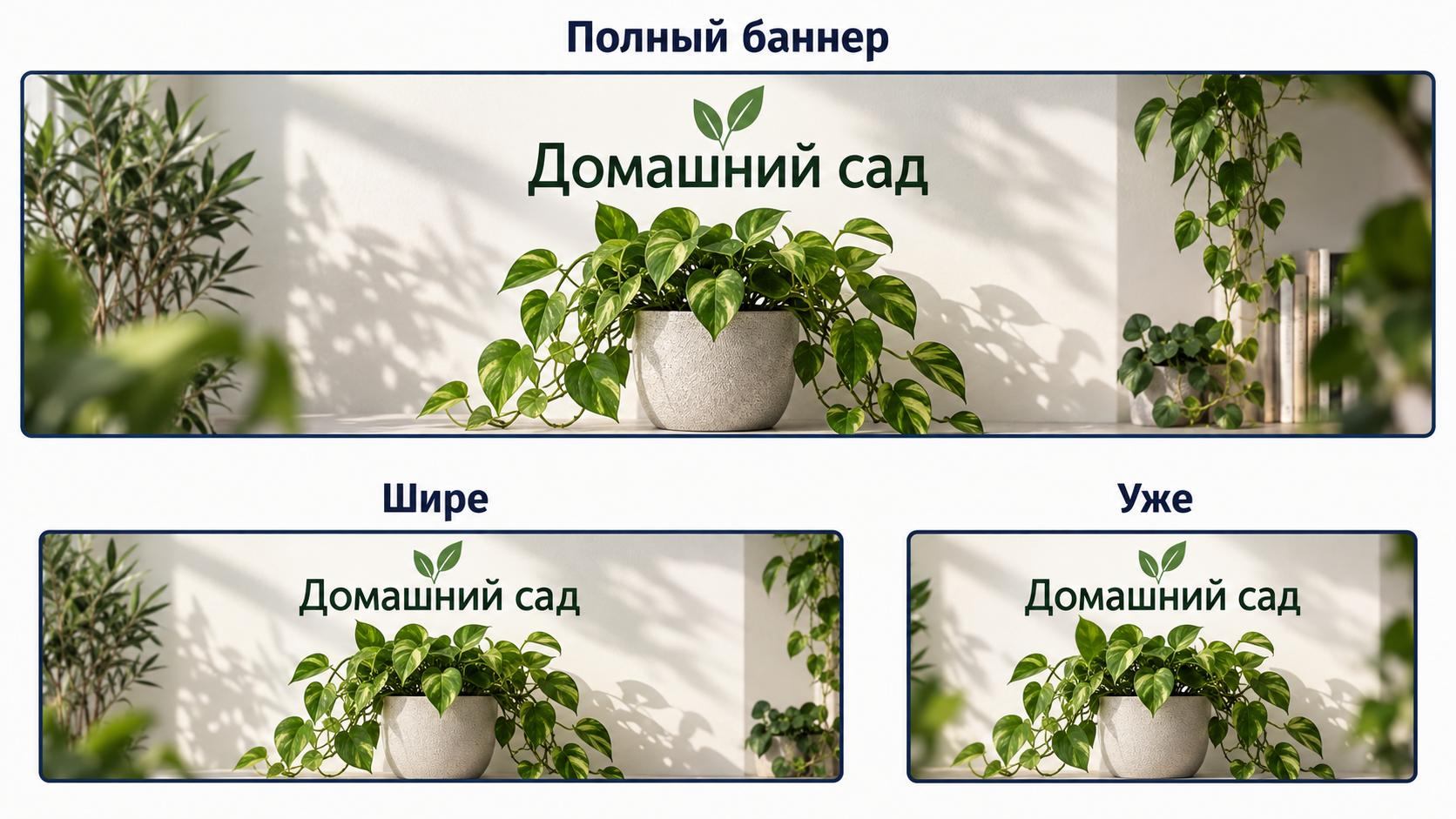 Шапка канала с растениями показана на широком и узком экранах