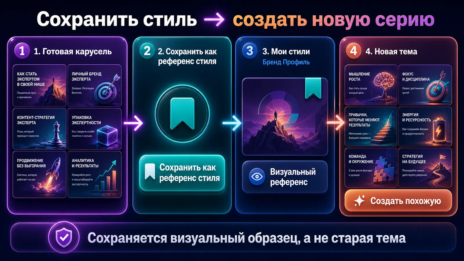 Путь сохранения готовой карусели как референса стиля и создания новой серии в Каруселине.