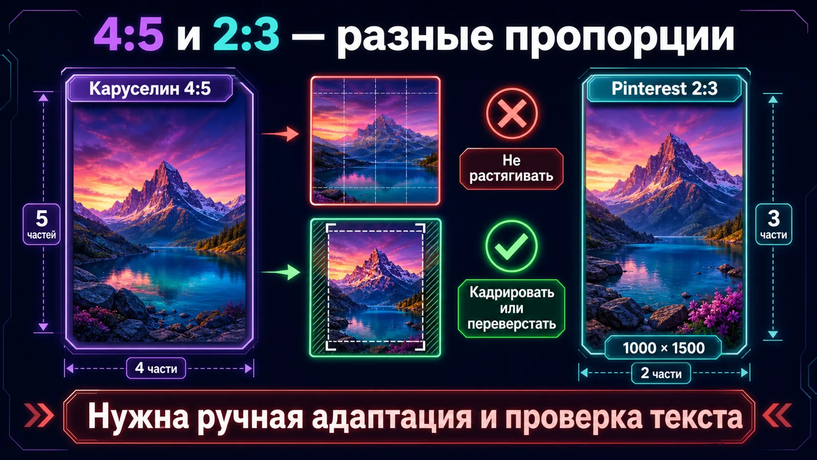 Схема ручной адаптации кадра Каруселина 4:5 к вертикальному формату Pinterest 2:3.