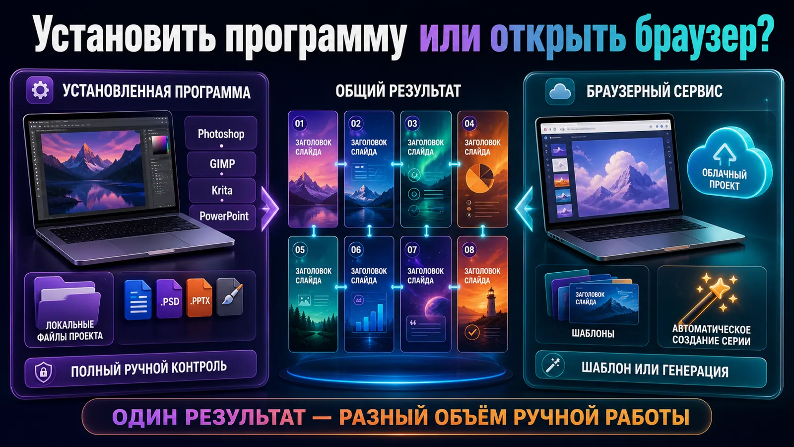 Сравнение установленной программы и браузерного сервиса для создания карусели.