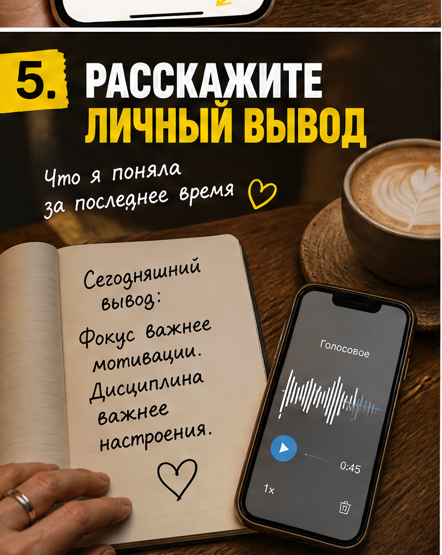 Слайд 6: идея 5 - личный вывод за неделю в формате дневника или голосовой