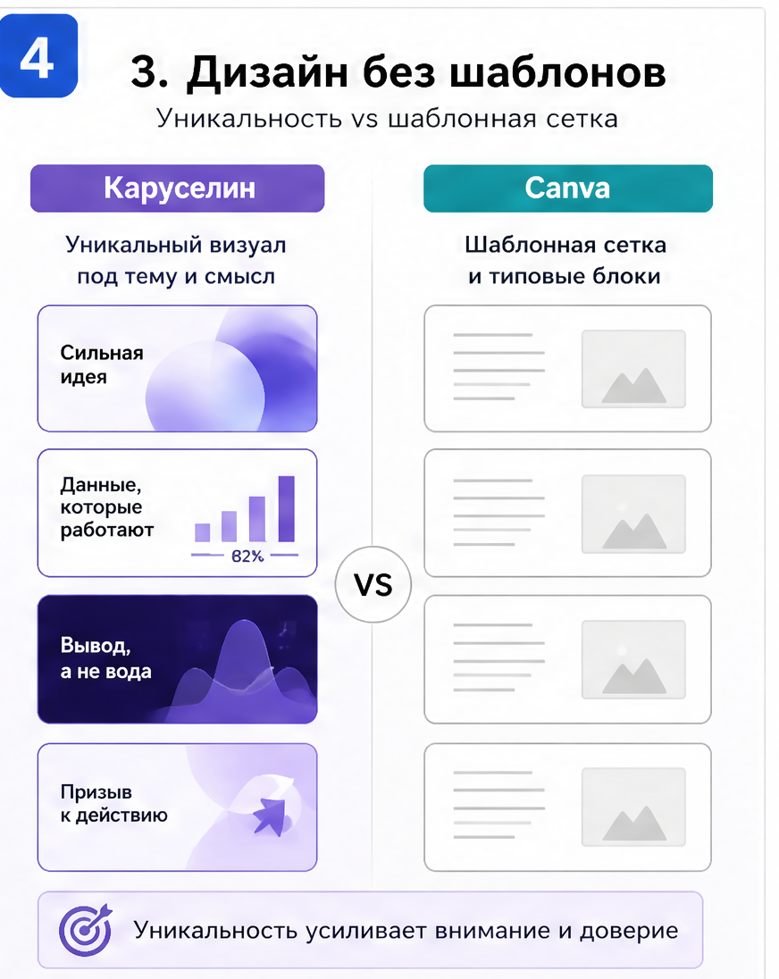 Слайд 4: кириллица из коробки в Каруселине, ручная настройка в Canva