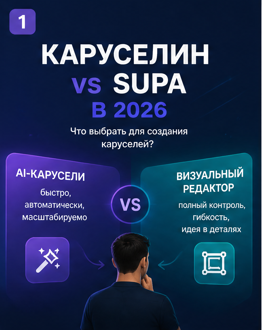 Слайд 1: hook «Каруселин vs Supa: что выбрать в 2026»