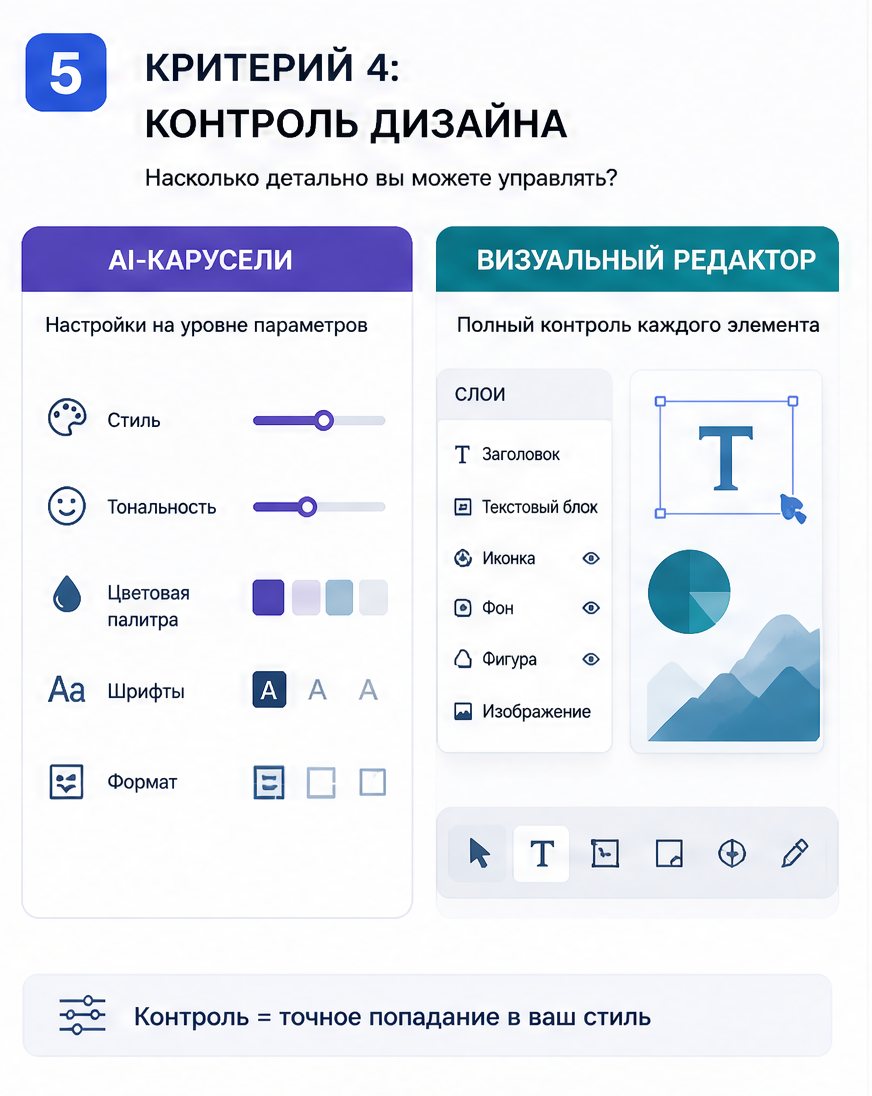 Слайд 5: критерий 4 - контроль дизайна, настройки, слои, ручные правки