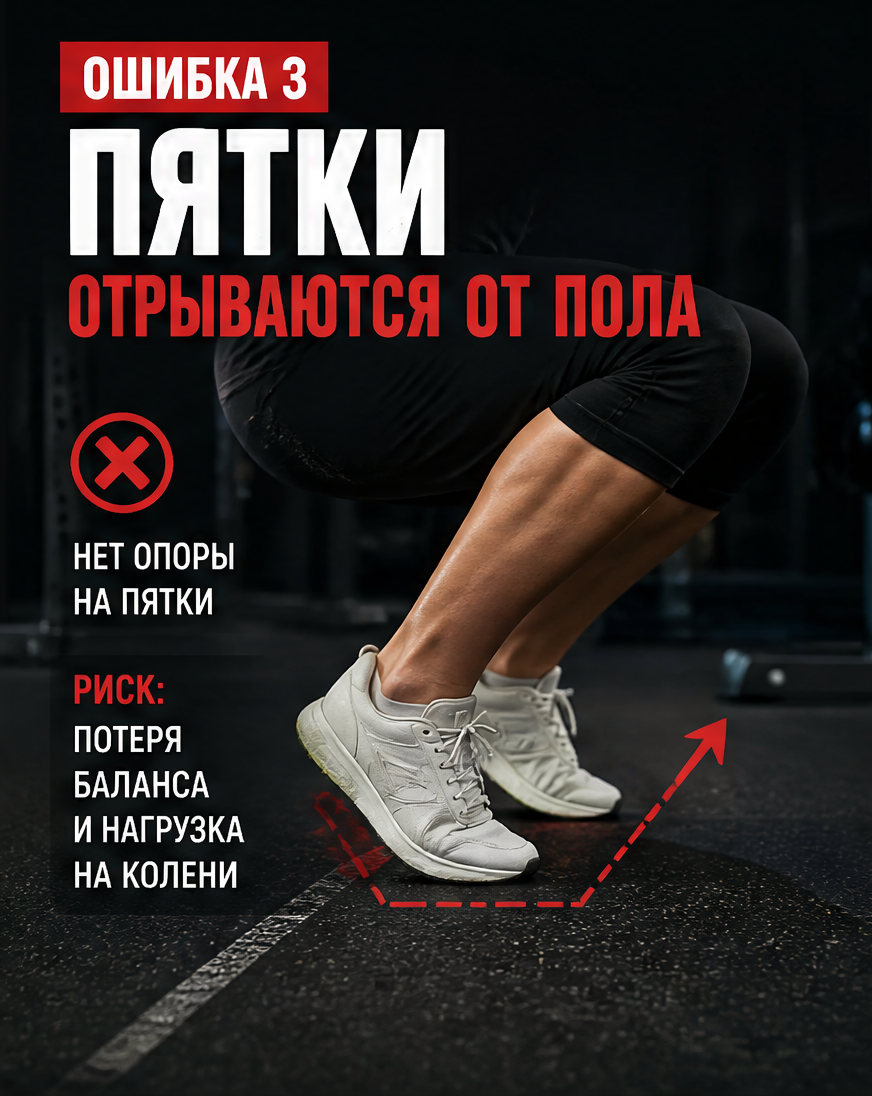 Слайд 4: ошибка 3 - подъём пяток и потеря баланса