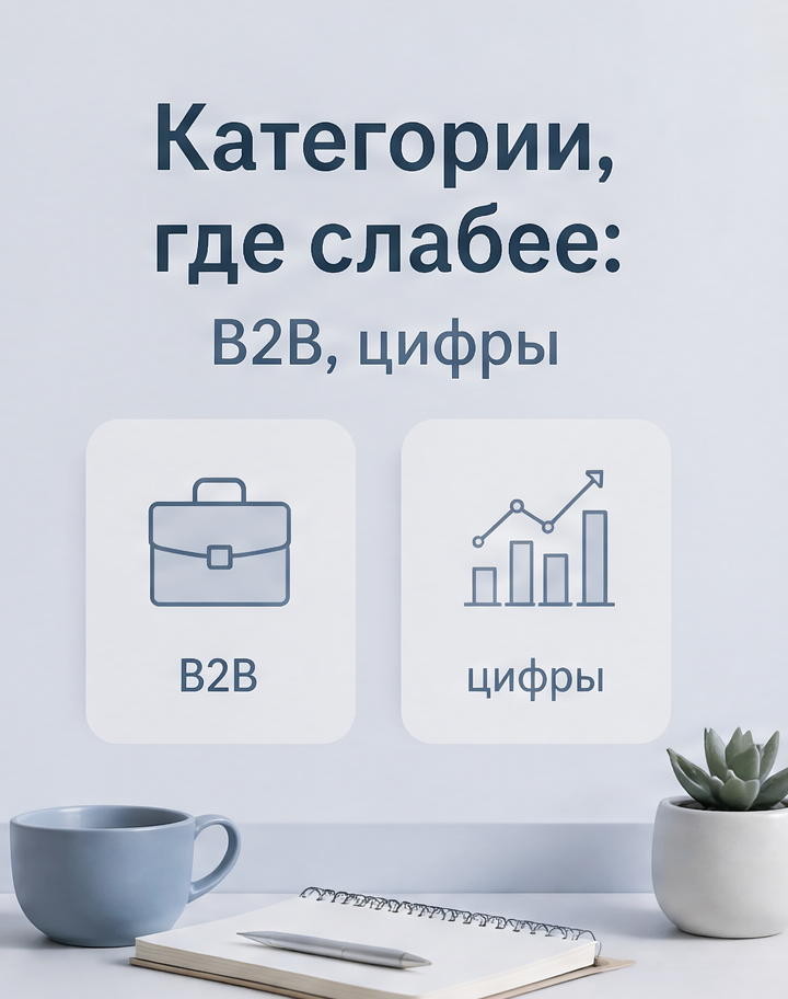 8: Категории, где слабее: B2B, цифры