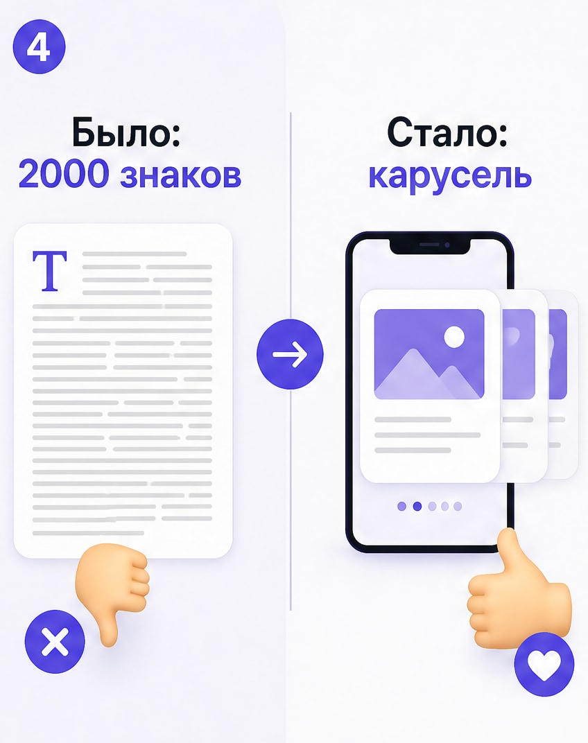 Карусель для ВК: когда обычный пост выглядит тяжёлым: слайд 4 из реальной карусели Каруселина