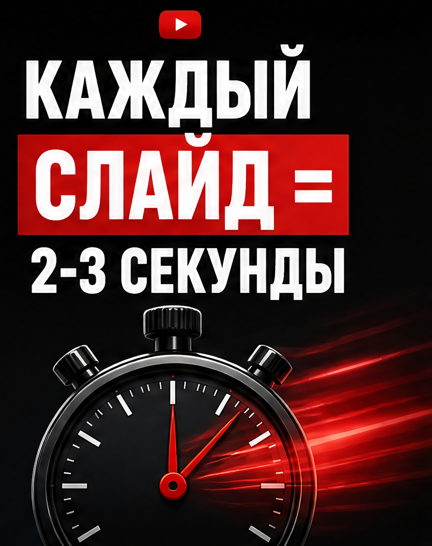 3: Каждый слайд = 2-3 секунды