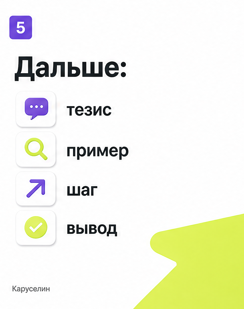 Карусель в рилс: что это и как сделать вертикально в 2026: слайд 5 из реальной карусели Каруселина