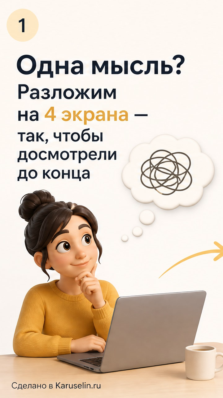 Карусель в сторис: как собрать серию, которую досмотрят: слайд 1 из реальной карусели Каруселина