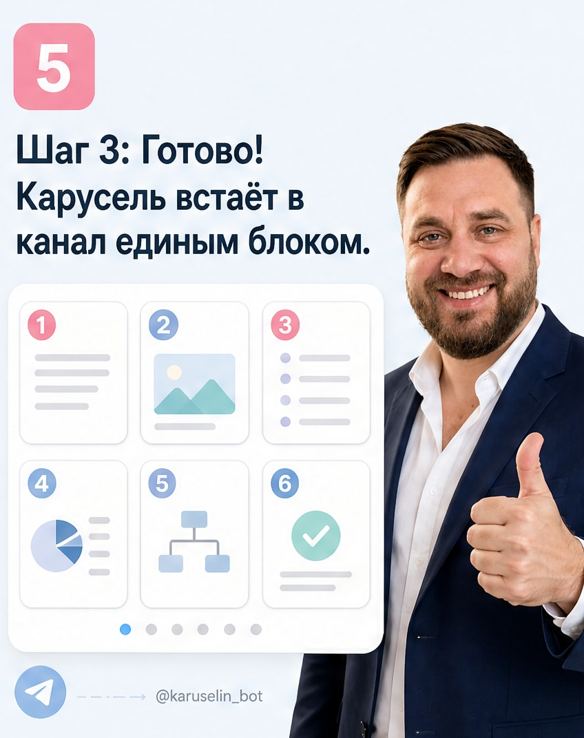 Карусель в Телеграм: когда длинный пост не дочитывают: слайд 5 из реальной карусели Каруселина