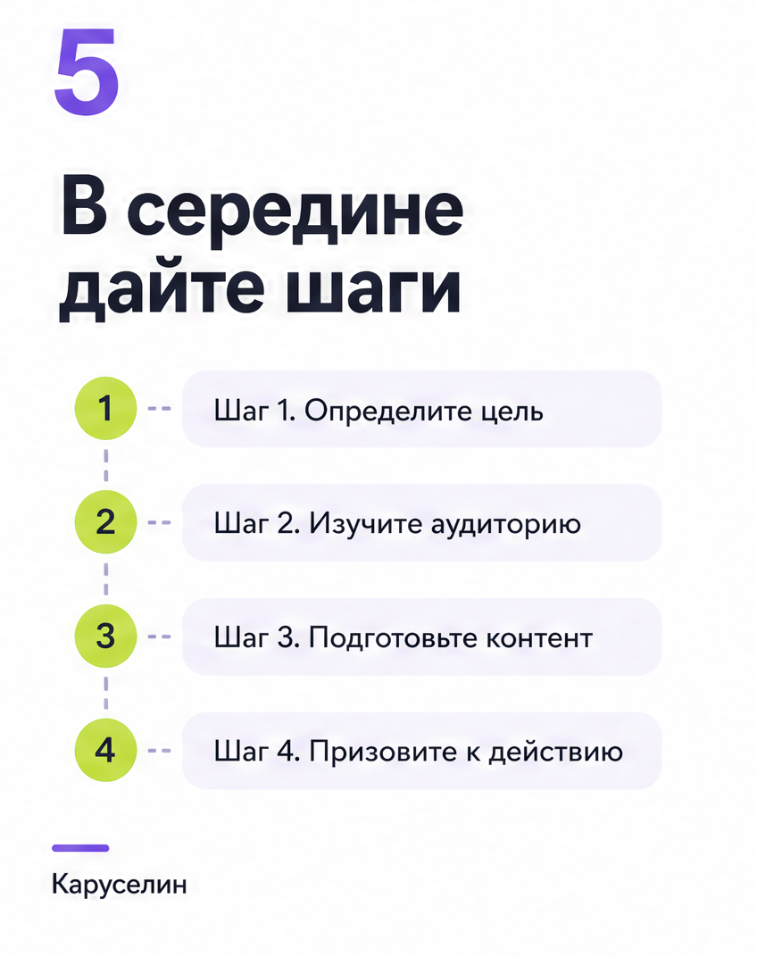 Контент-план через карусели для Инстаграм: рабочая схема: слайд 5 из реальной карусели Каруселина