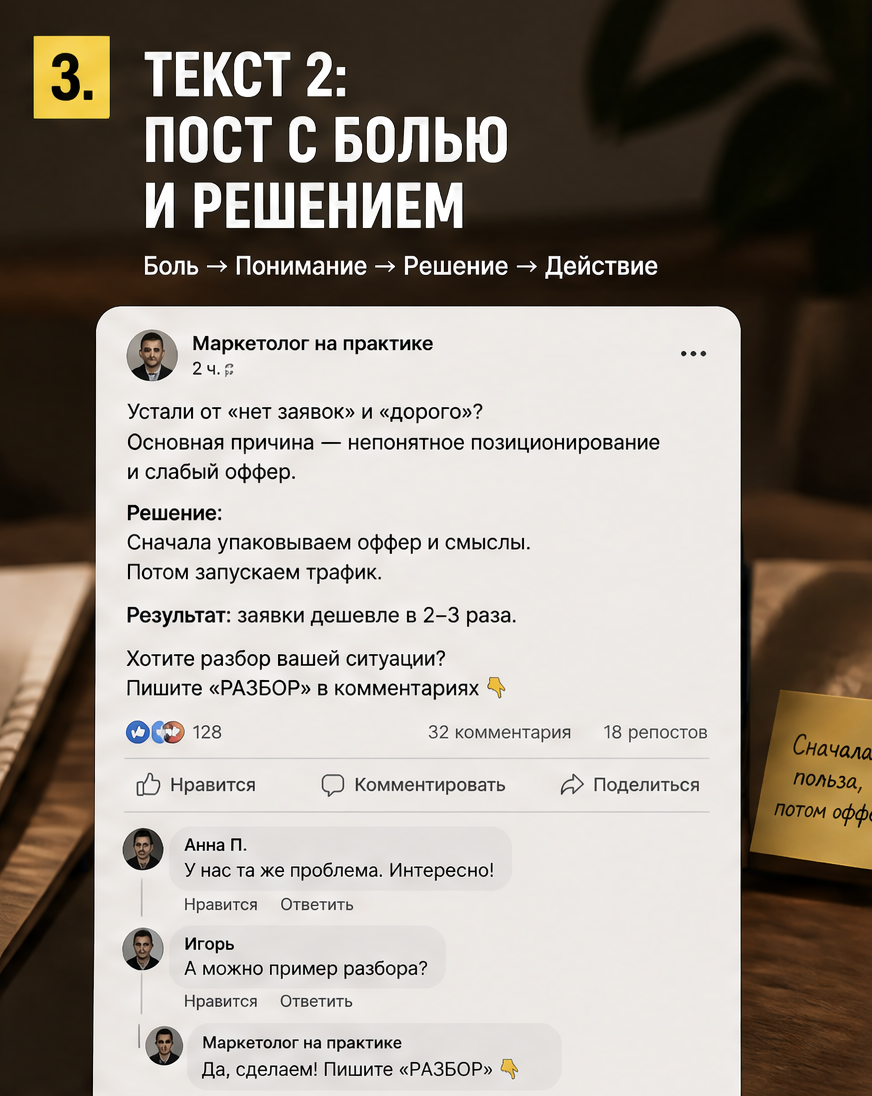 Слайд 3: PAS - Problem, Agitate, Solution с примером в B2B-нише