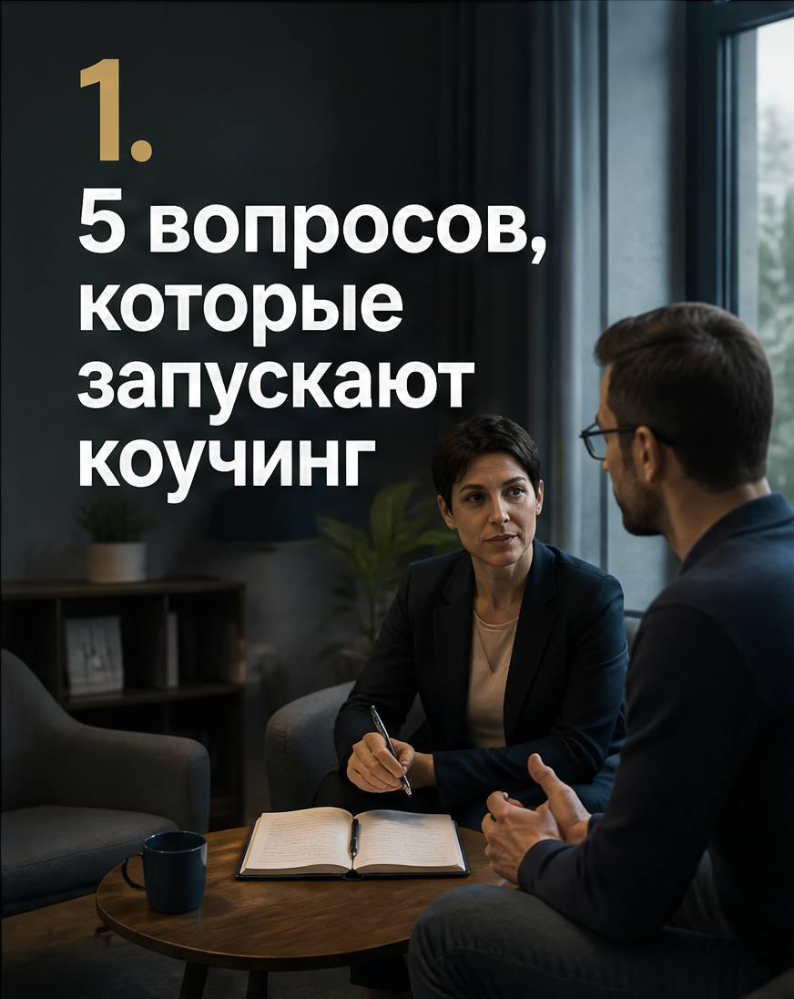 Слайд 1: крючок «вы пришли к коучу. Что он спросит первым?»