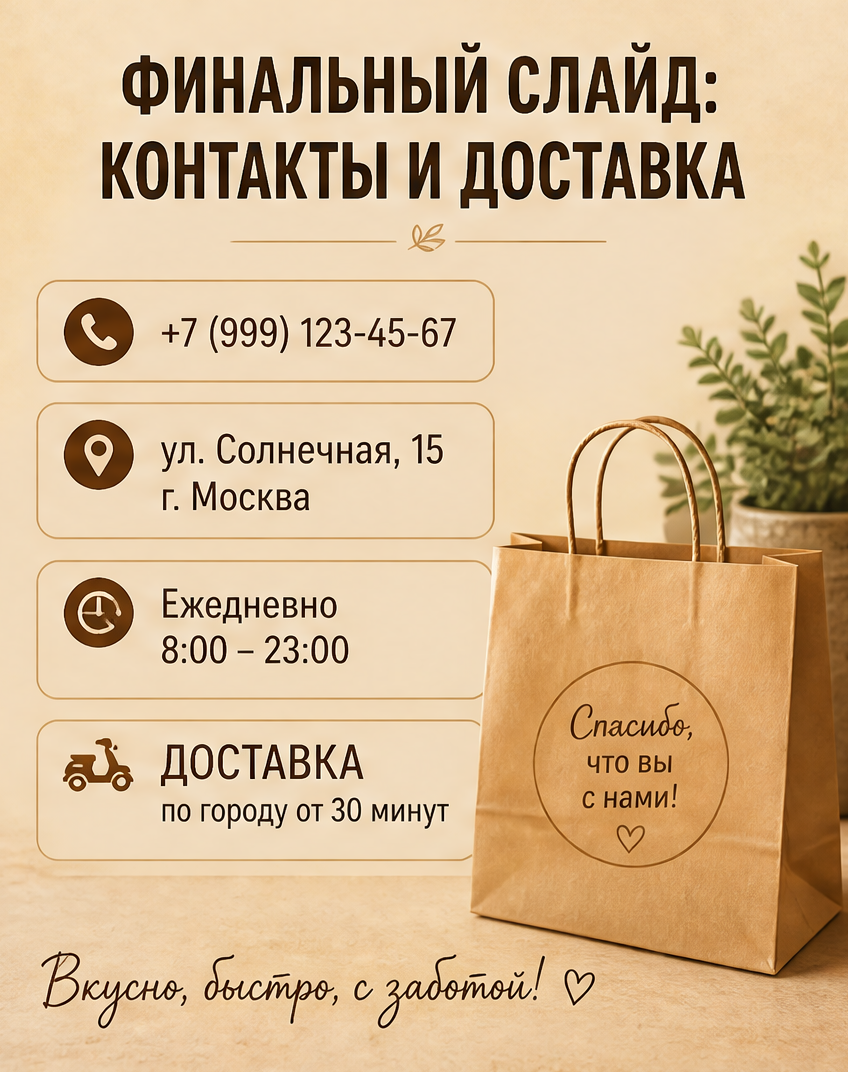6: Финальный слайд: контакты и доставка