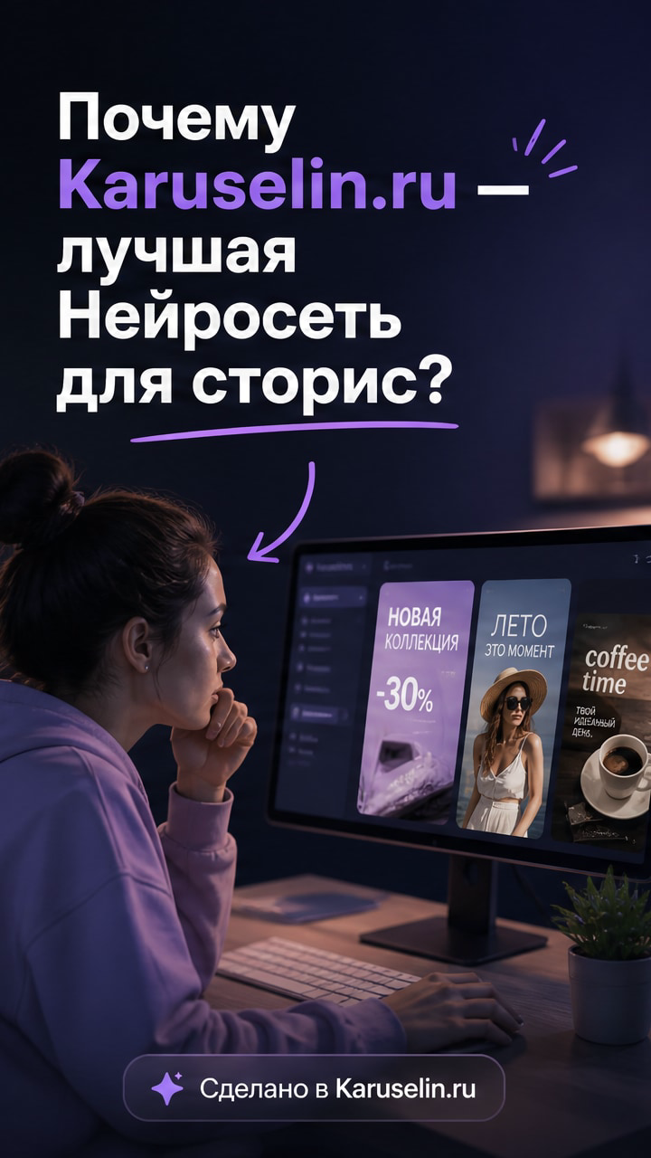 Нейросеть для сторис: где помогает, а где мешает работе: слайд 1 из реальной карусели Каруселина
