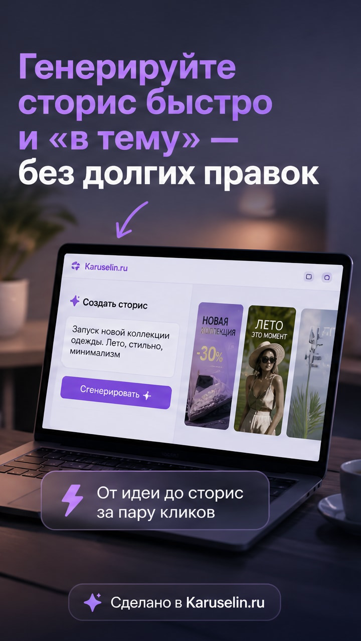 Нейросеть для сторис: где помогает, а где мешает работе: слайд 2 из реальной карусели Каруселина