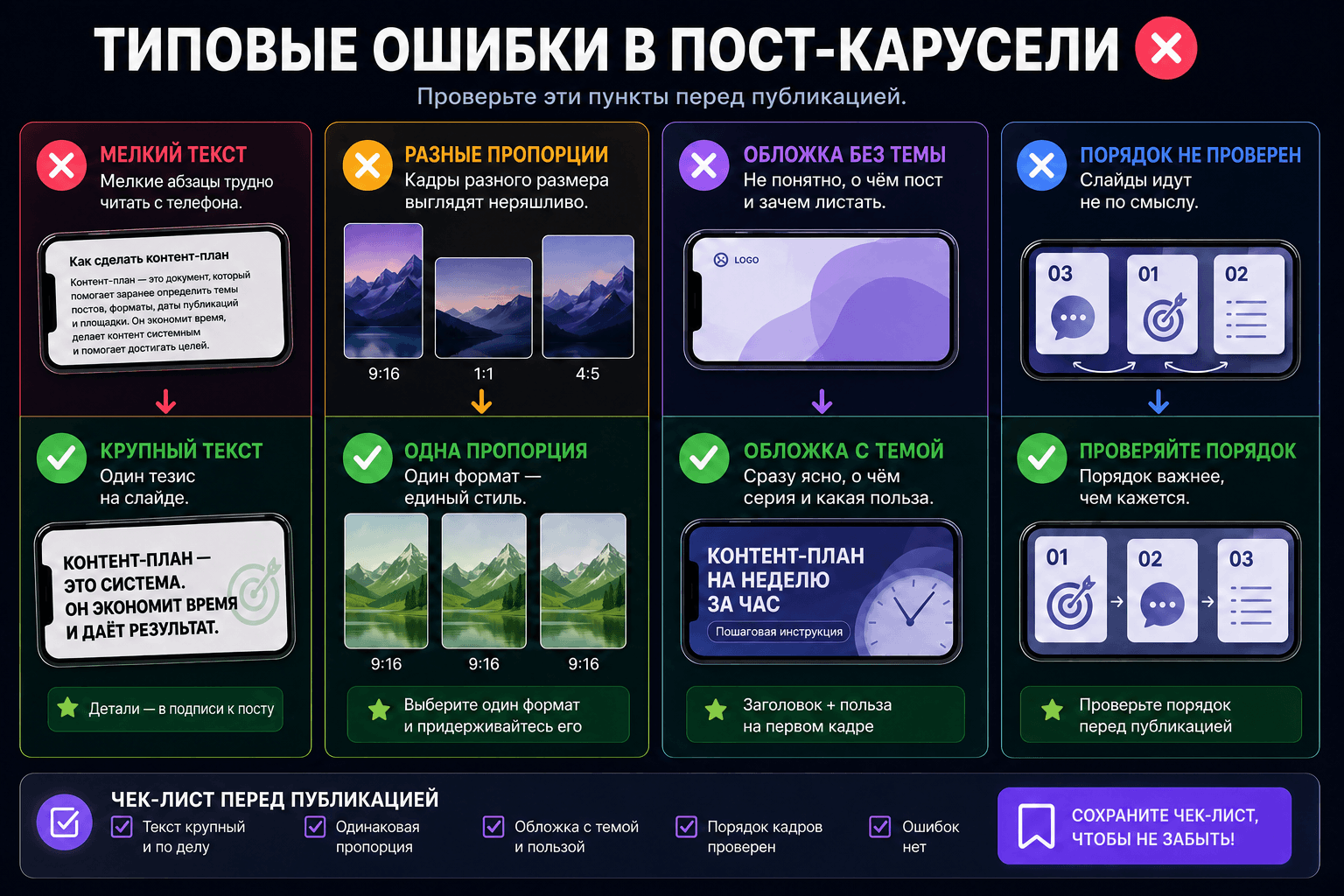 Четыре типовые ошибки в пост-карусели и короткие способы их исправить