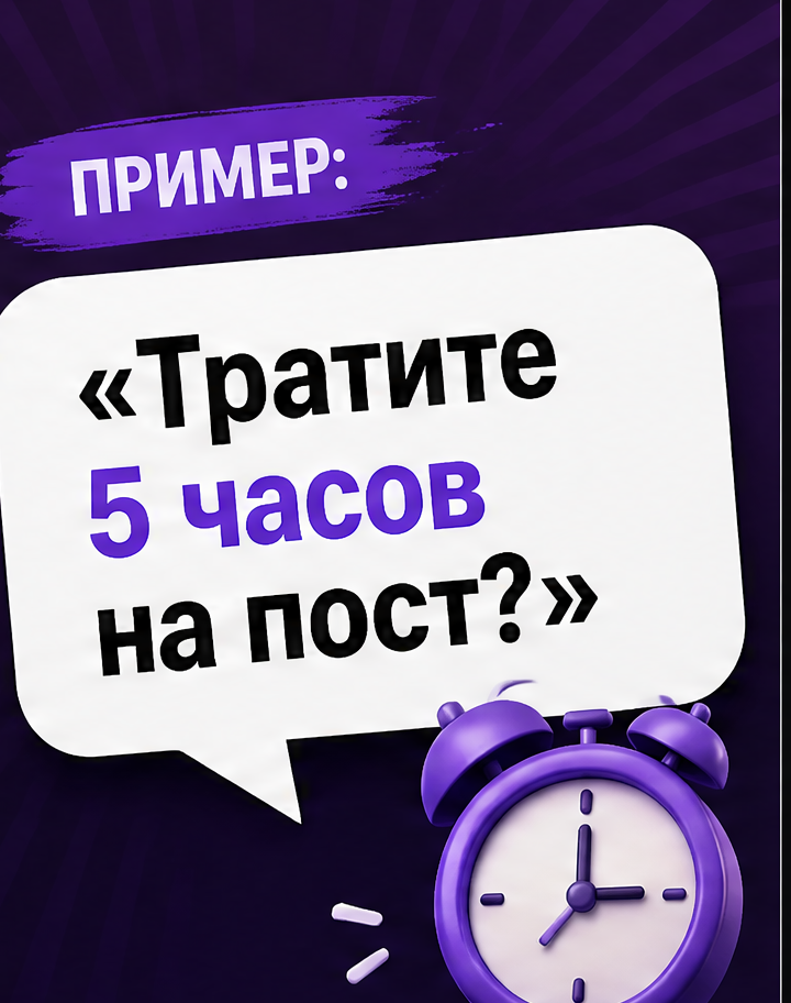 3: Пример: «Тратите 5 часов на пост?