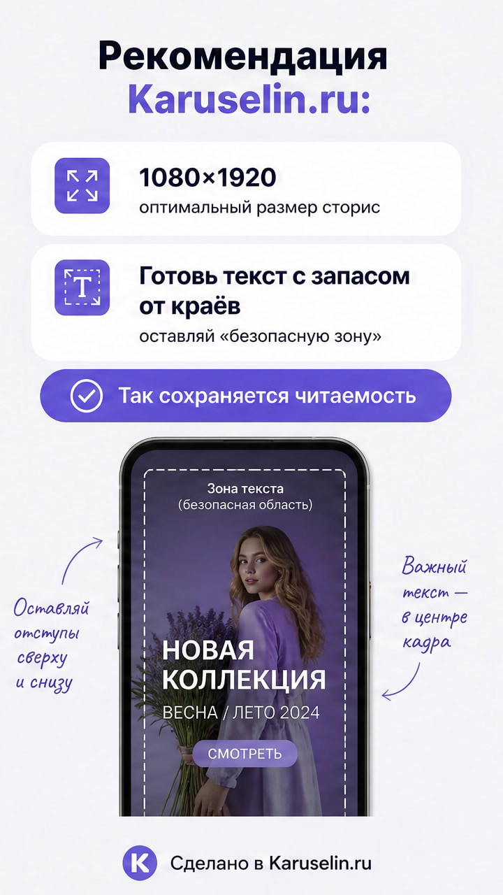 Размер сторис Инстаграм: как не обрезать текст, лица и товар: слайд 2 из реальной карусели Каруселина
