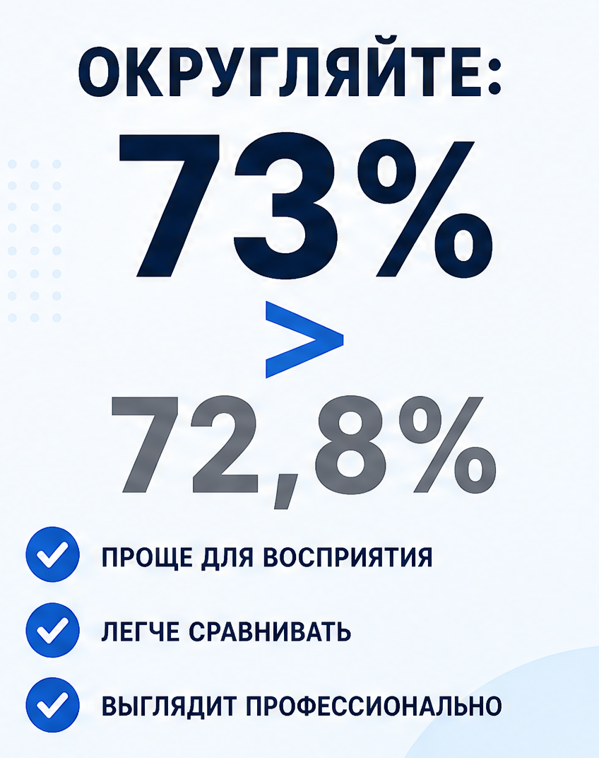 7: Округляйте: 73% > 72,8%
