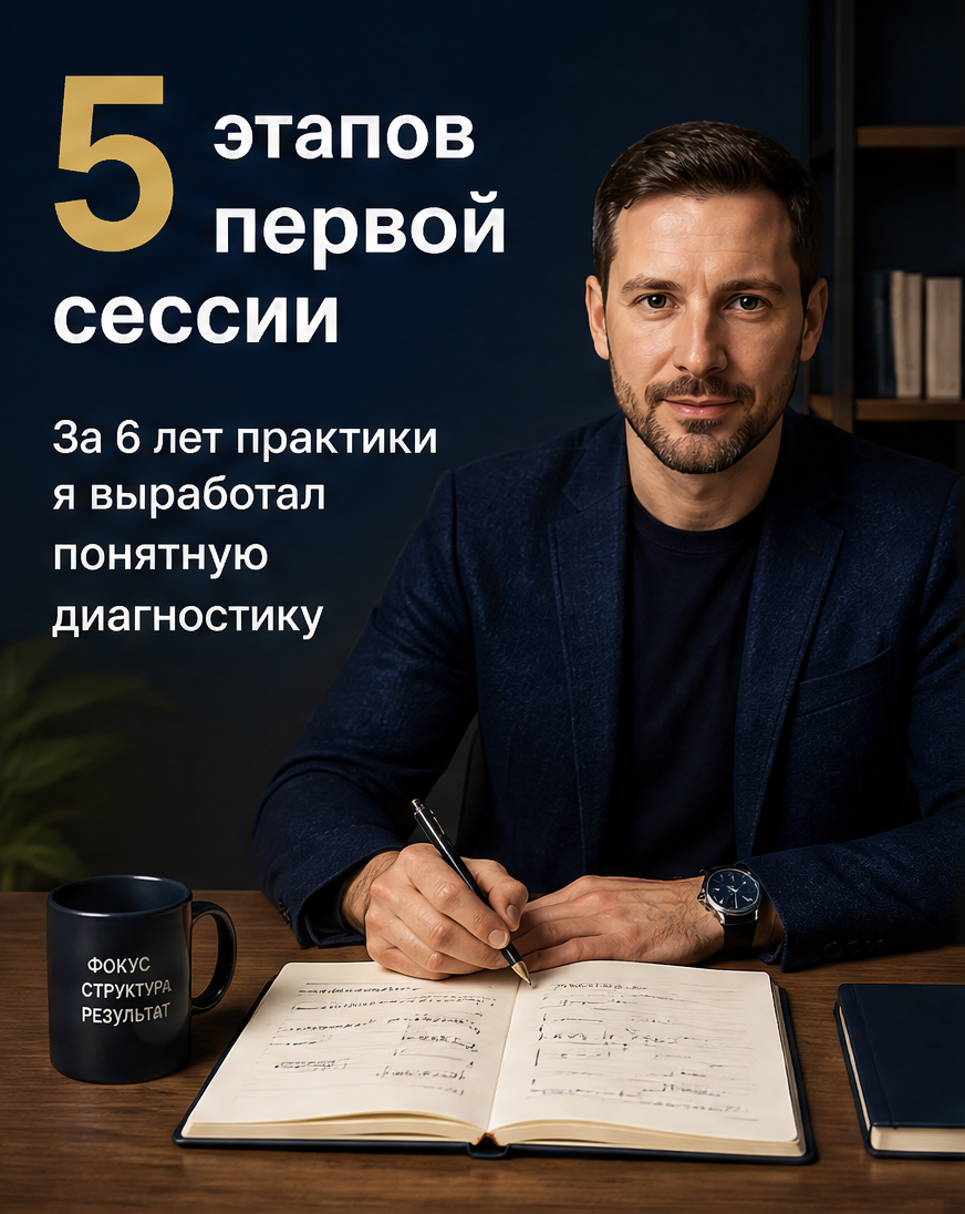 Слайд 1: hook с лицом эксперта - «5 этапов диагностики на первой сессии»