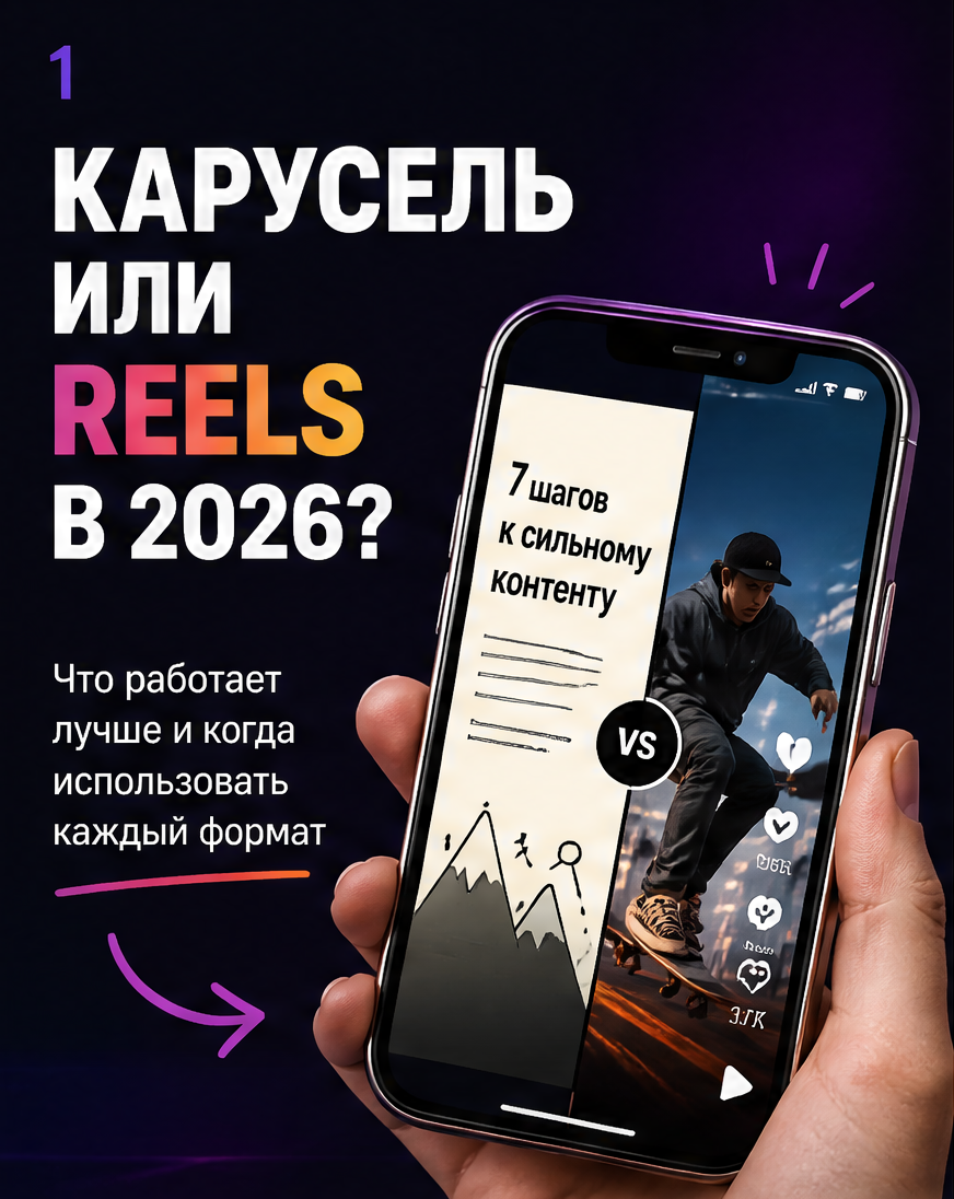 Карусель vs Reels: что работает в 2026: обложка сравнения форматов