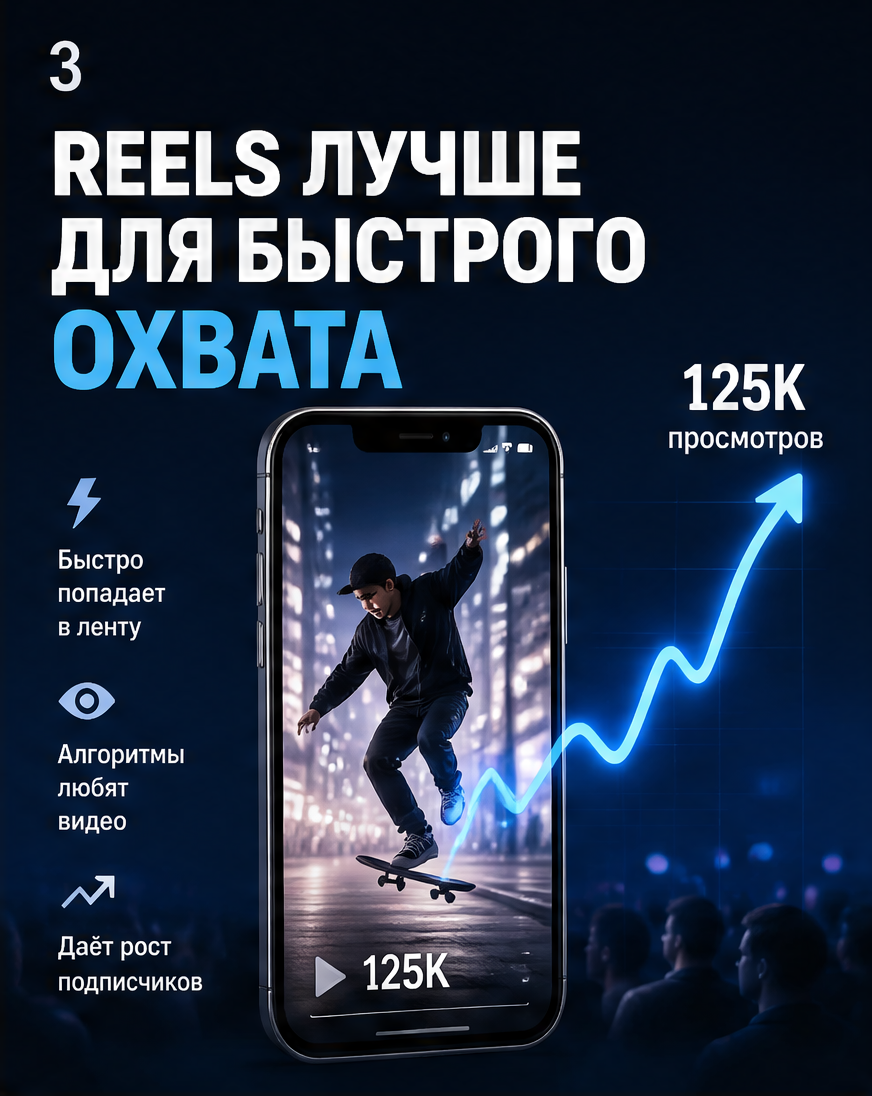 Reels лучше для быстрого охвата: вертикальное видео и волна просмотров