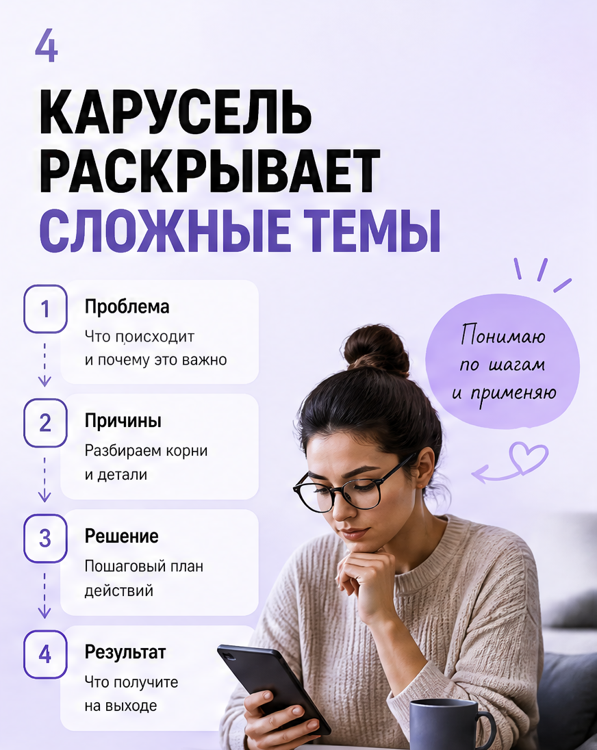 Карусель раскрывает сложные темы: пошаговое объяснение