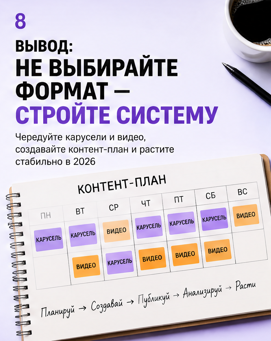 Финальный вывод: строить систему из каруселей и видео