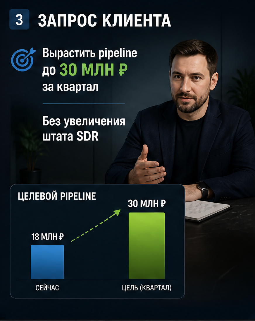 Слайд 3: запрос клиента и ключевая метрика для роста